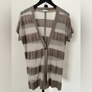 Rivamonti (Cucinelli) One-Button Cardigan in Taupe and Cream